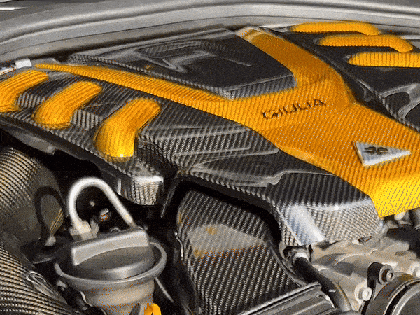 Alfa Romeo Giulia Engine Cover - Carbon Fiber - QV Version - Candy Yellow Accents